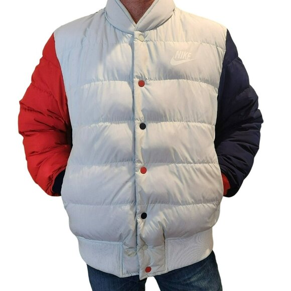 Nike Keep Warm Down Fill Color Buttons Quilt Bomber Puffer Jacket Men Sz XL FLAW - Picture 3 of 16